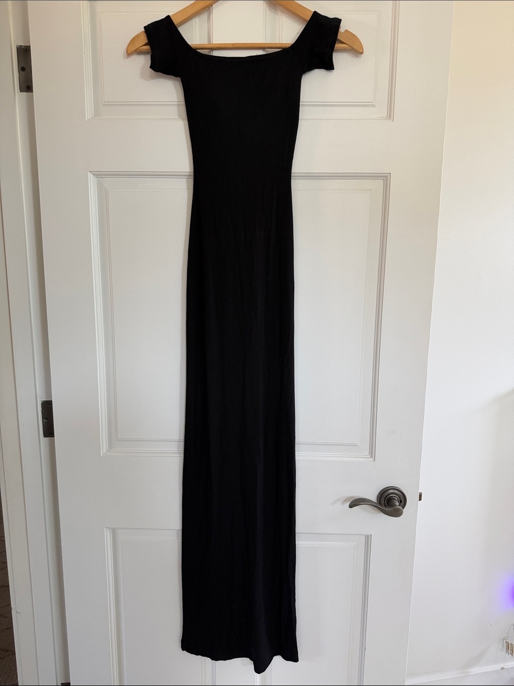 SKIMS Black Off-Shoulder Maxi Dress